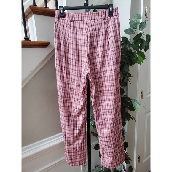 SheIn Womens Pink Plaid Polyester Slash Pockets Casual Straight Leg Pants Small - Picture 5 of 10